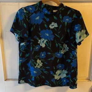 J. Crew Black Blouse with Blue Floral Pattern